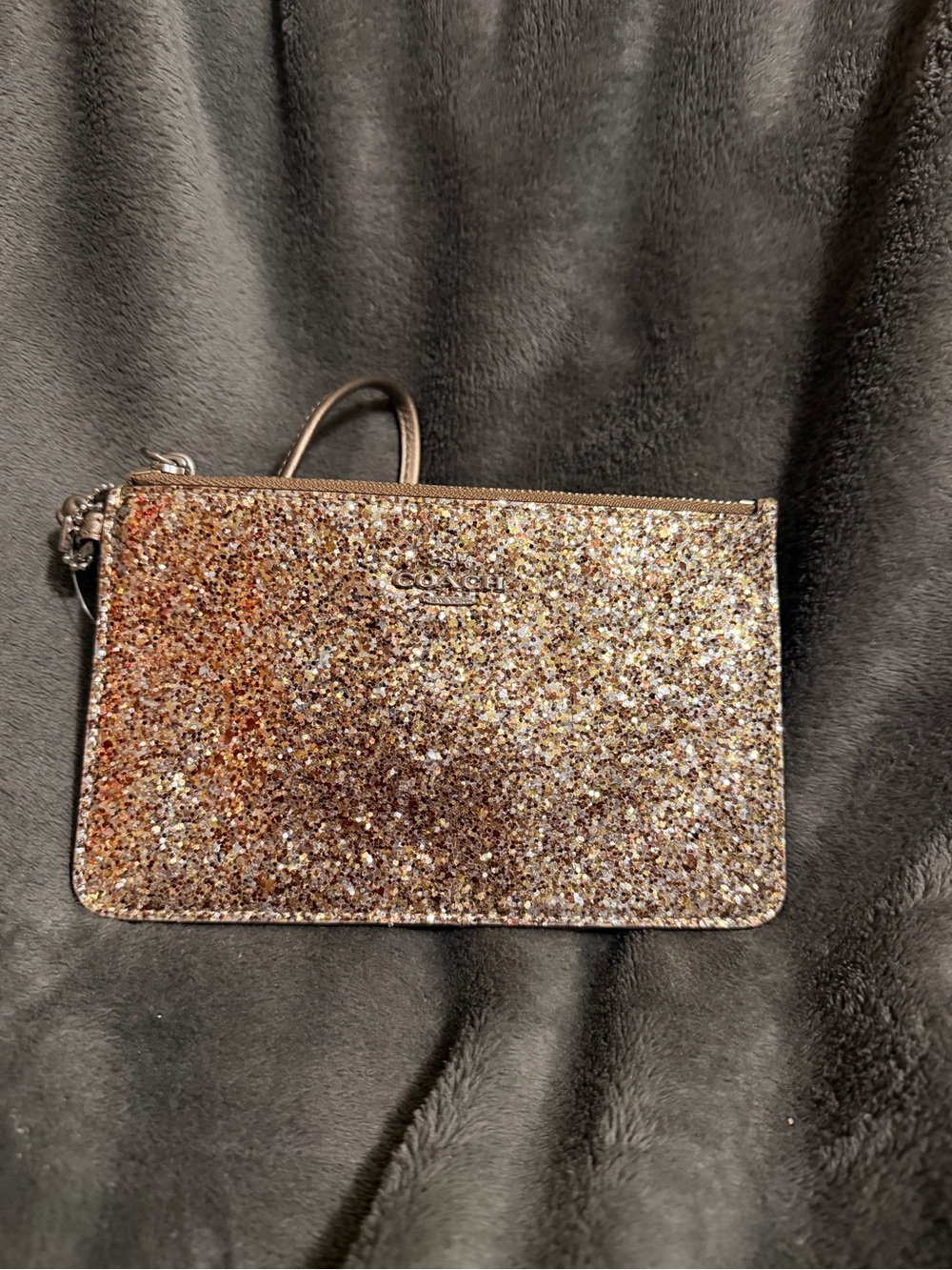 Coach Glitter Wristlet Pouch in Rose Gold and Champagne
